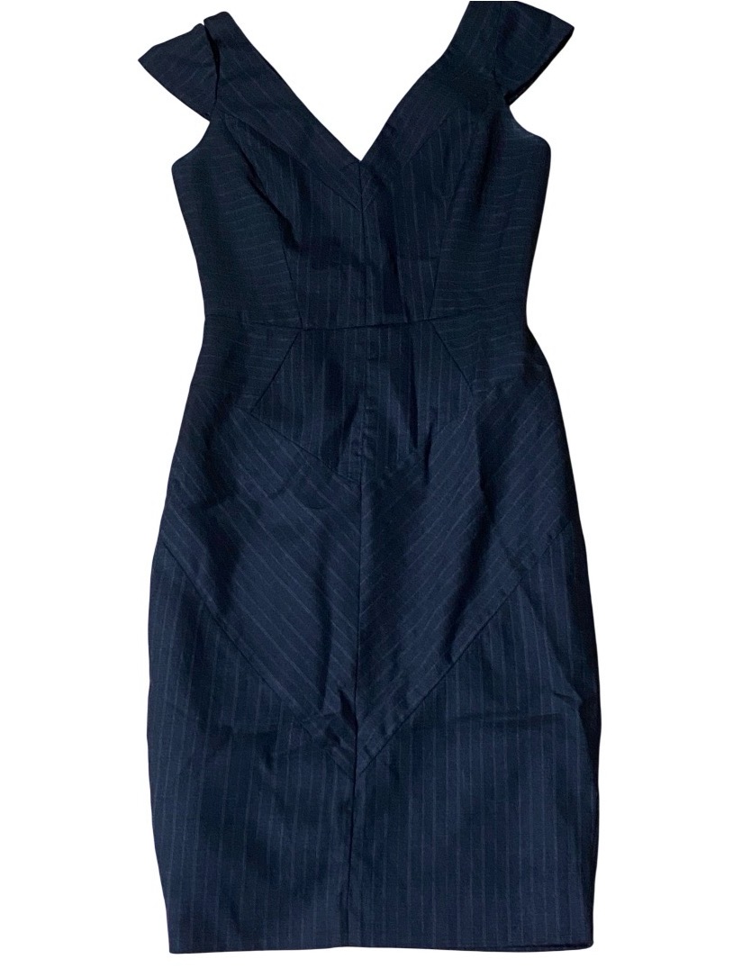 Milly Black Gray Pinstripe Split Shoulders Sheath Dress